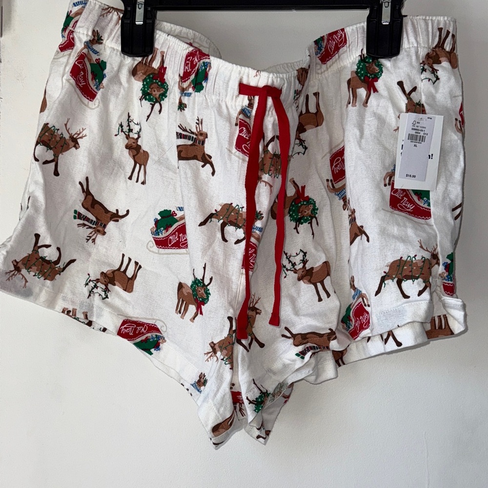 Old Navy Holiday Reindeer Women's Pajama Shorts - White and Red